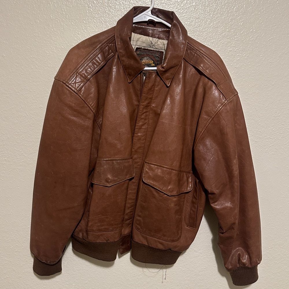 Vintage Adventure Bound Leather jacket with flight map lining